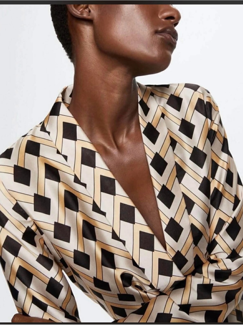 Mango Geometric Satin Jumpsuit in Cream & Black - Picture 2 of 6